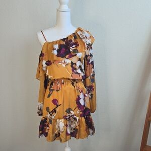 Boston Proper One-Shoulder Dress in Yellow and Purple